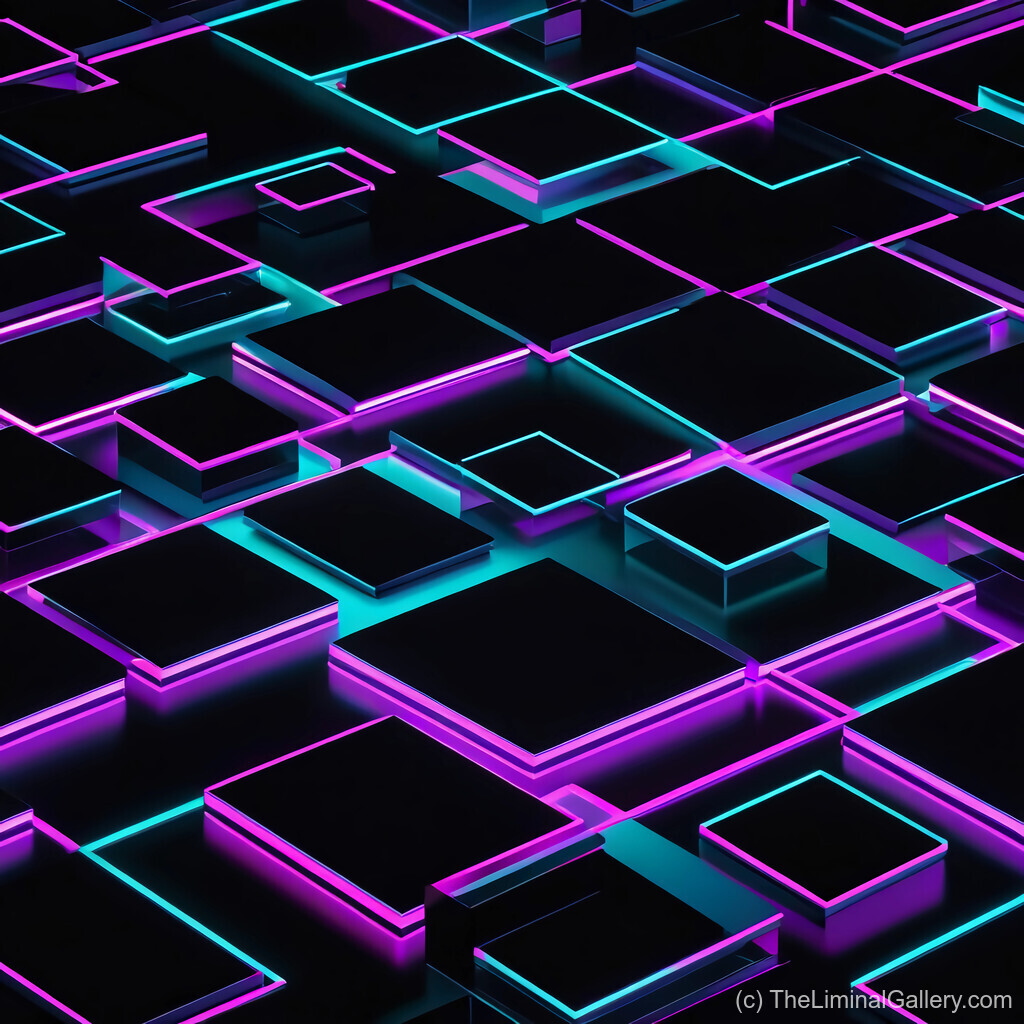 An electrifying synthwave scene depicting a digital neon grid with futuristic, glowing dimensions.